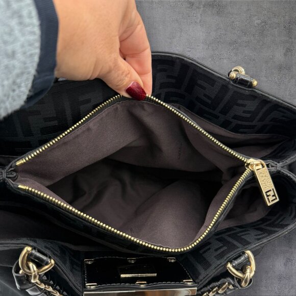 Fendi Large Zucca Black Canvas Monogram Mia Shoulder Bag - Picture 13 of 15